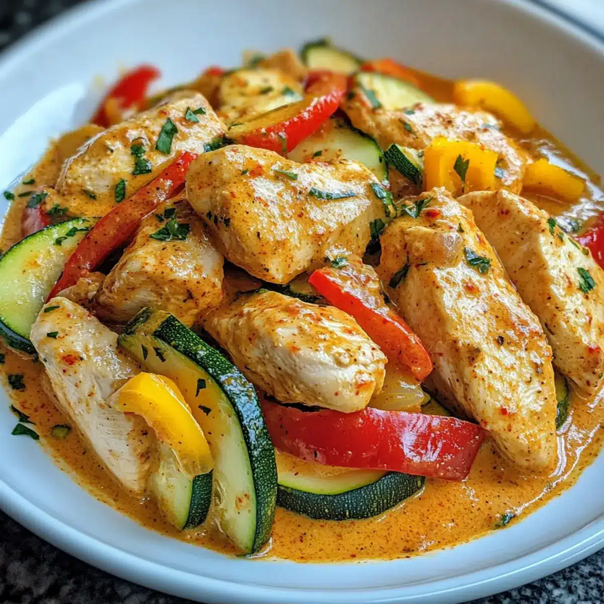 Cremige Paprika- und Zucchini-Hähnchen
