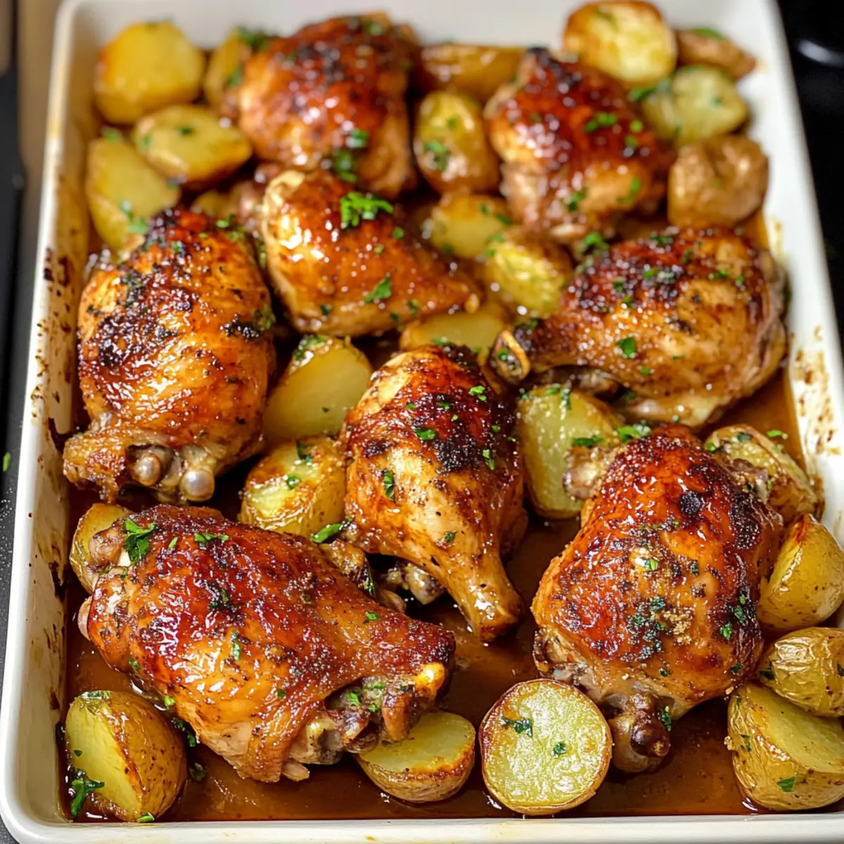 Ein-Pfanne-Hühnchen und Kartoffeln