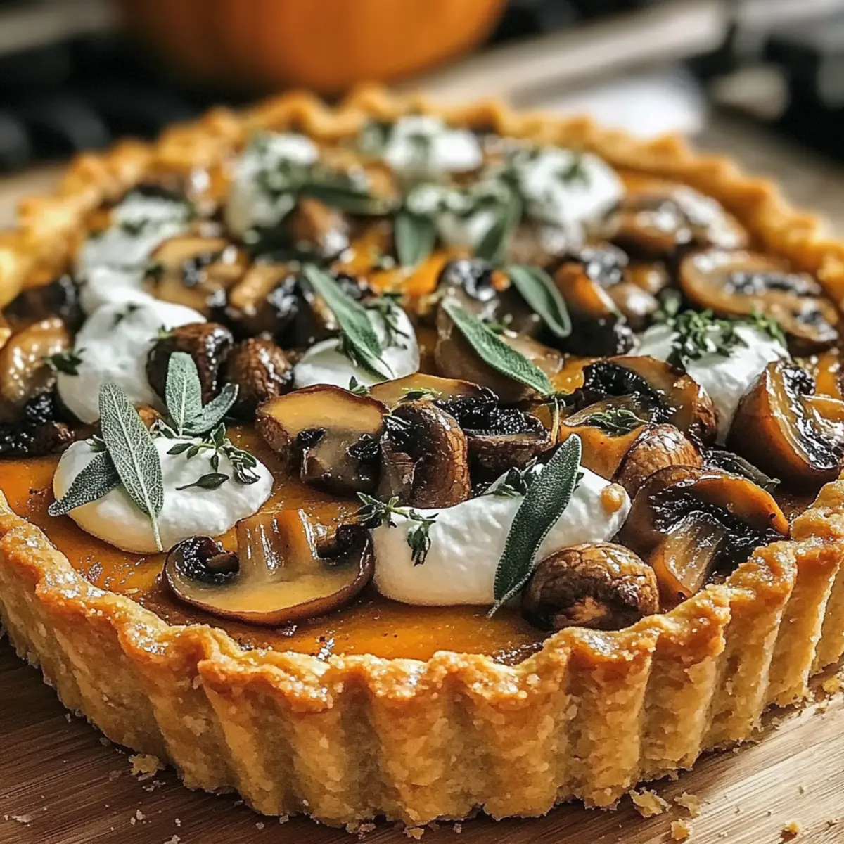 Kürbis-Salbei- und Pilztarte