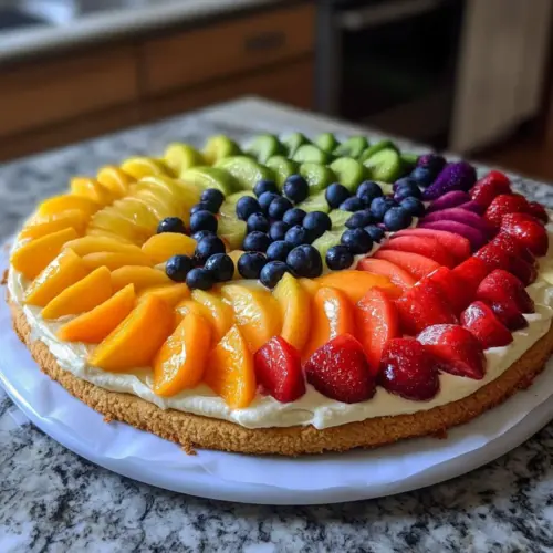 Regenbogen-Frucht-Pizza-Zucker-Keks-Boden