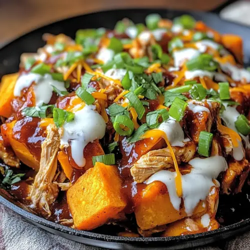 BBQ Hähnchen Süßkartoffel Pfanne