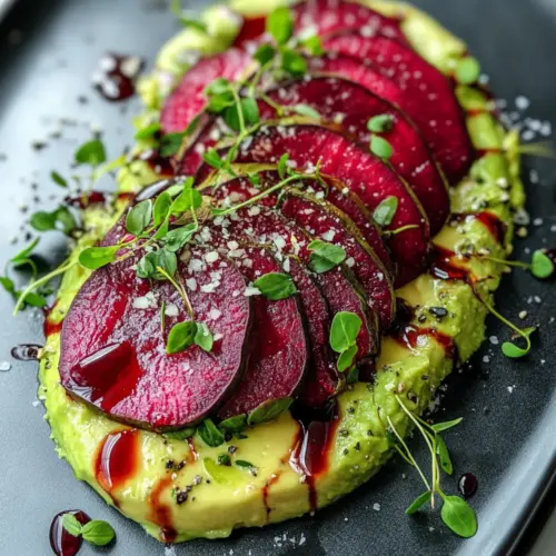 Rote Bete Carpaccio auf Avocadocreme
